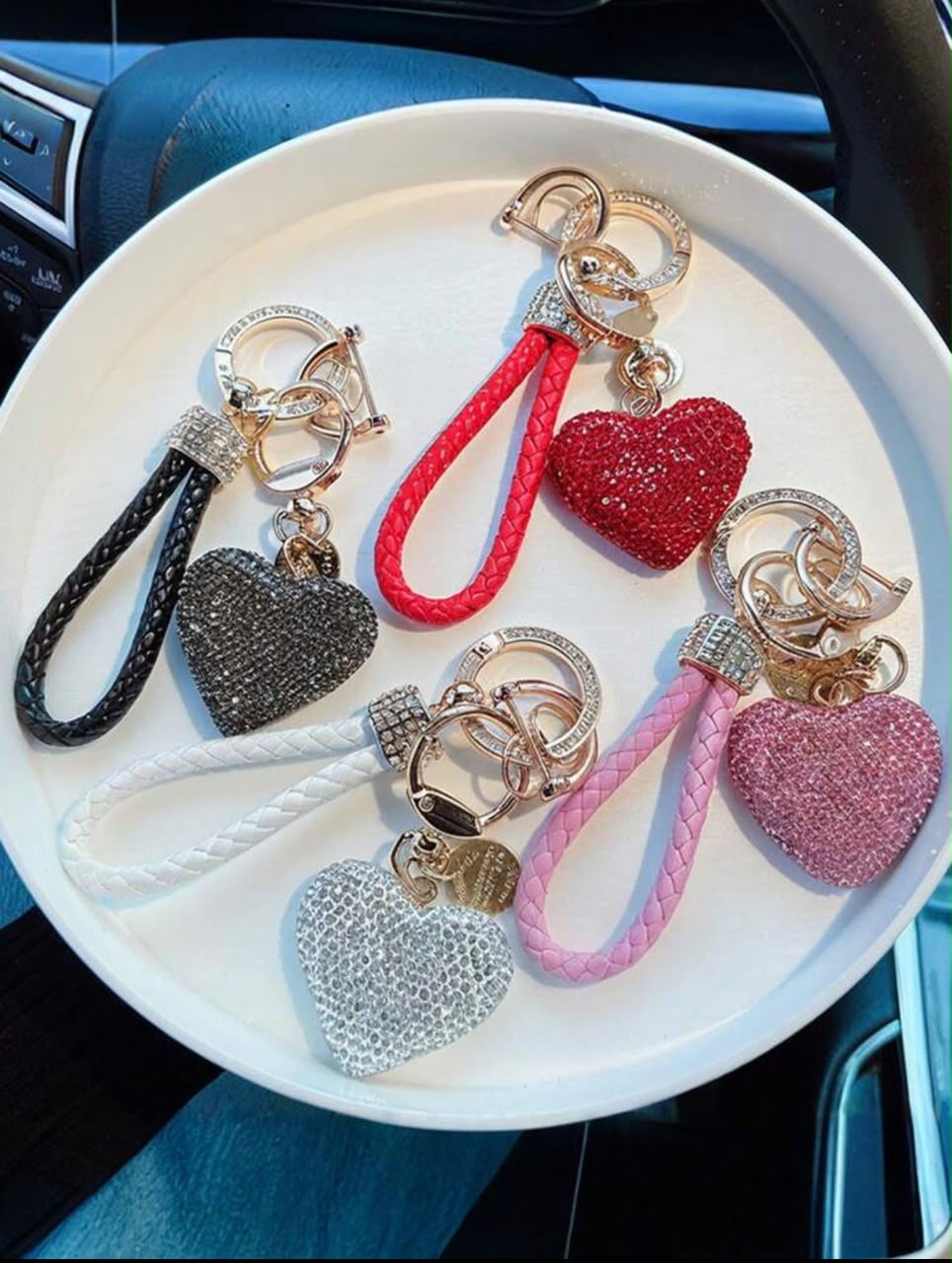 Porte-clés cœur strass - Tressé