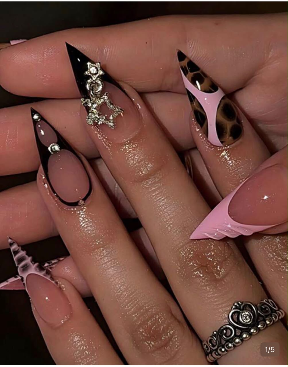 Faux Ongles Stiletto Glamour- Décorés