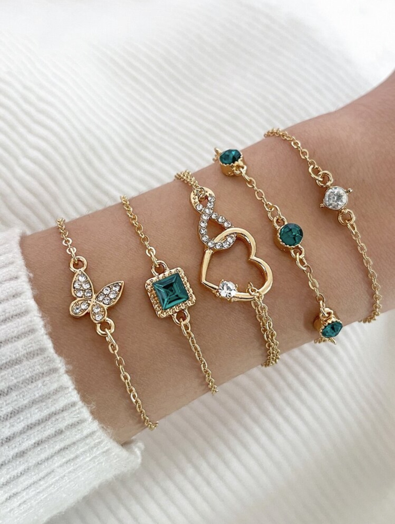 Bracelet Femme Doré avec Pierres Vertes & Strass