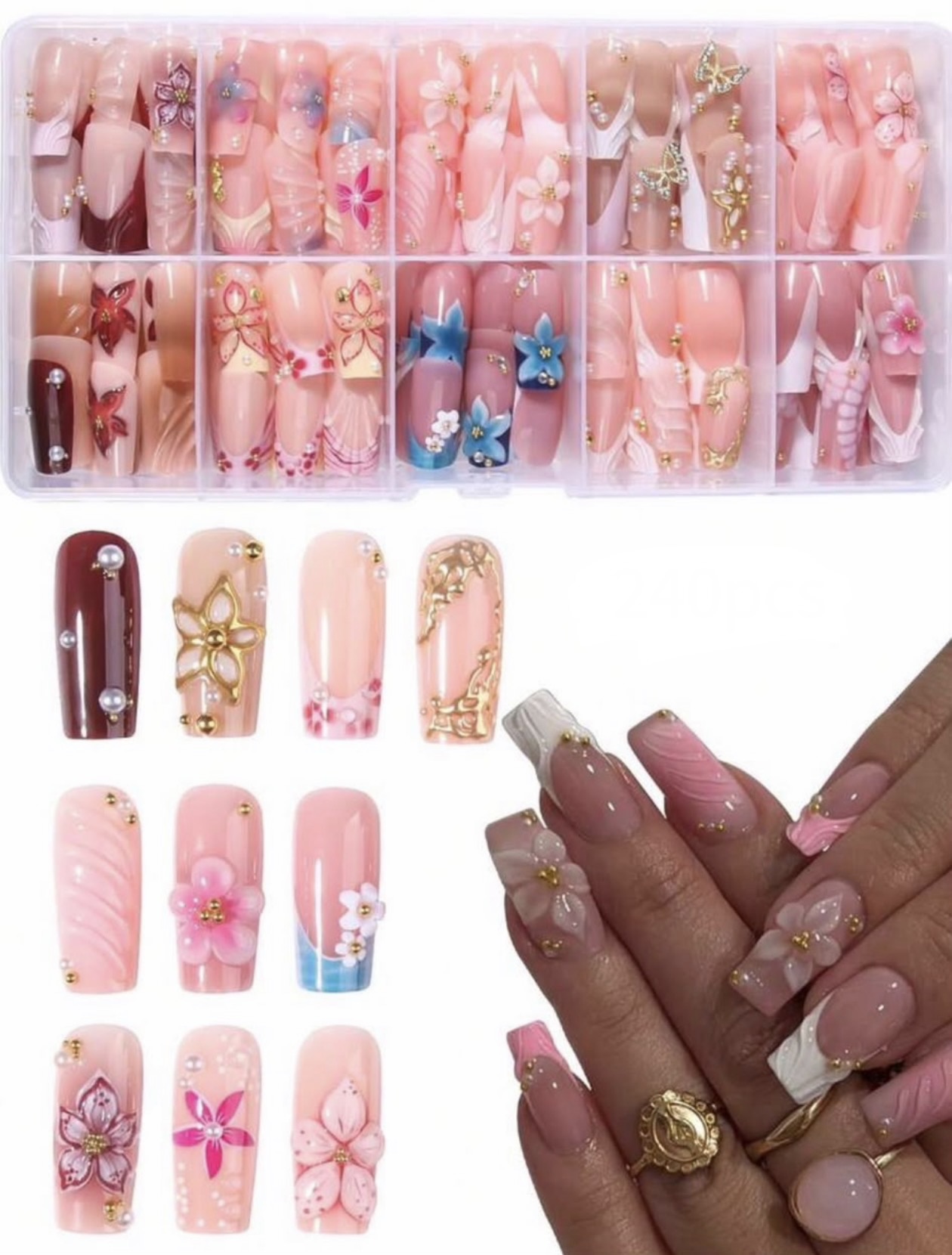 Faux Ongles Fantaisie Décorés - 10 pièces