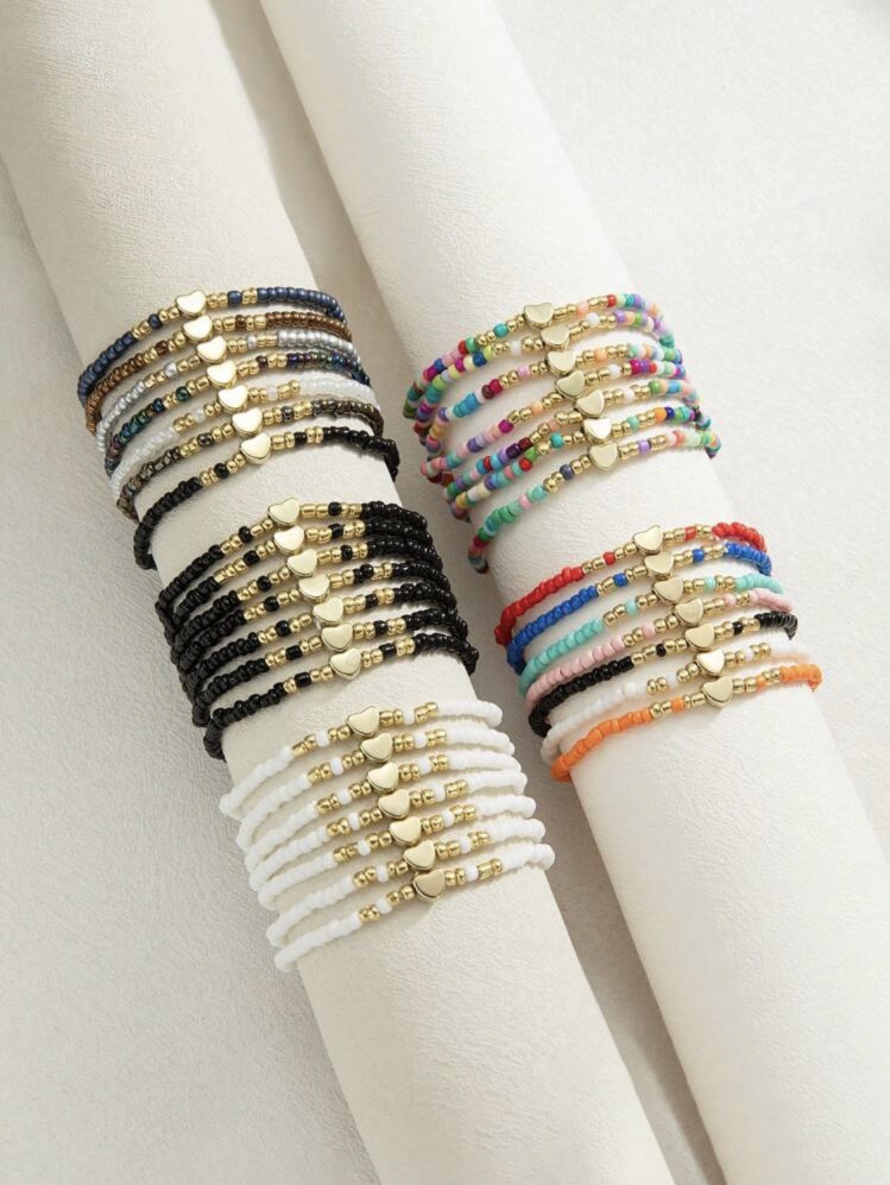 Bracelet Perlé Femme avec Cœur Doré